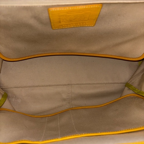 Coach Green Canvas & Yellow Leather Trim Carryall Hampton Tote - Picture 14 of 16